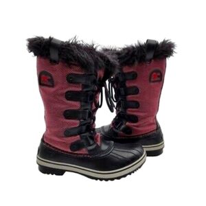 Sorel Tofino Winter Boots Red Pink Black Faux Fur Lace Up Waterproof 6.5